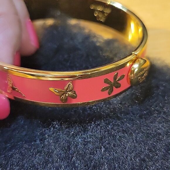 NEW JOHNNY WAS dragonfly butterfly flower pink gold hinged bangle bracelet NWT - Picture 13 of 16